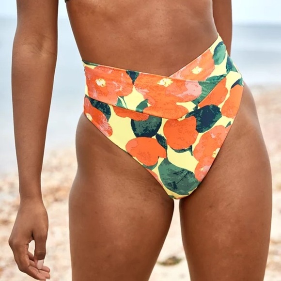 NWT Aerie small Yellow High Waisted Hi Cut Cheeky Bikini Bottoms Crossover New S - Picture 6 of 6